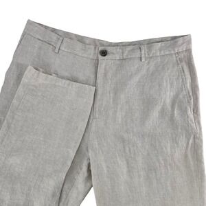 Tasso Elba Island Linen Pants Mens 36x28 Beige Flat Front Straight Leg Trousers